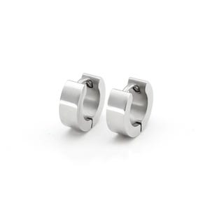 Men Women Unisex Stainless Steel Classic Plain Flat Hoop Huggie Earrings image 6