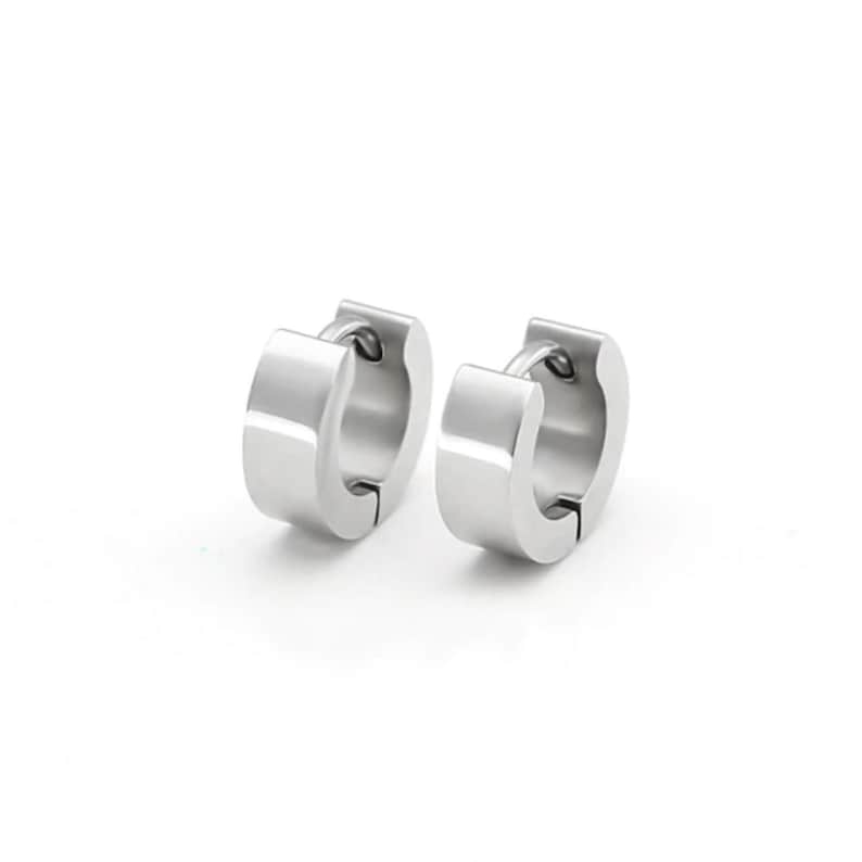 Men Women Unisex Stainless Steel Classic Plain Flat Hoop Huggie Earrings image 6
