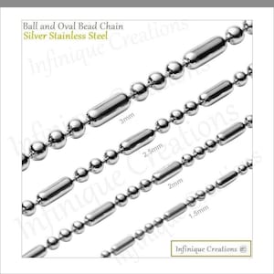 7-38&quot; Stainless Steel Silver Ball And Oval Bead Chain Bracelet And Necklace Men Women Hypoallergenic Chain Non Tarnish Jewelry