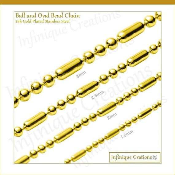 18K Gold Plated Stainless Steel Ball and Oval Bead Chain - Etsy