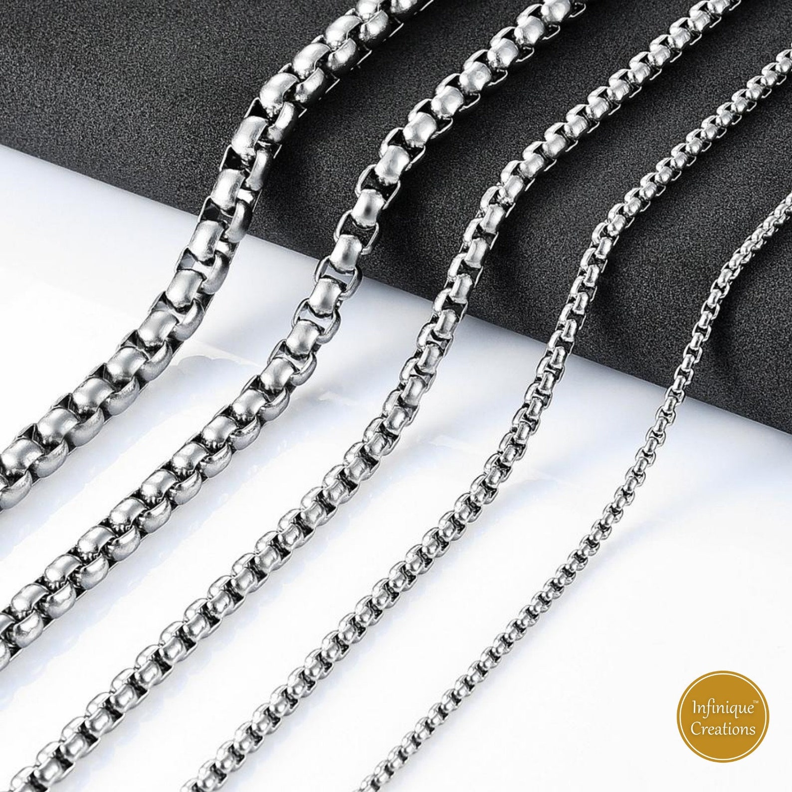 Stainless Steel Silver Round Box Chain Bracelet Necklace Men - Etsy