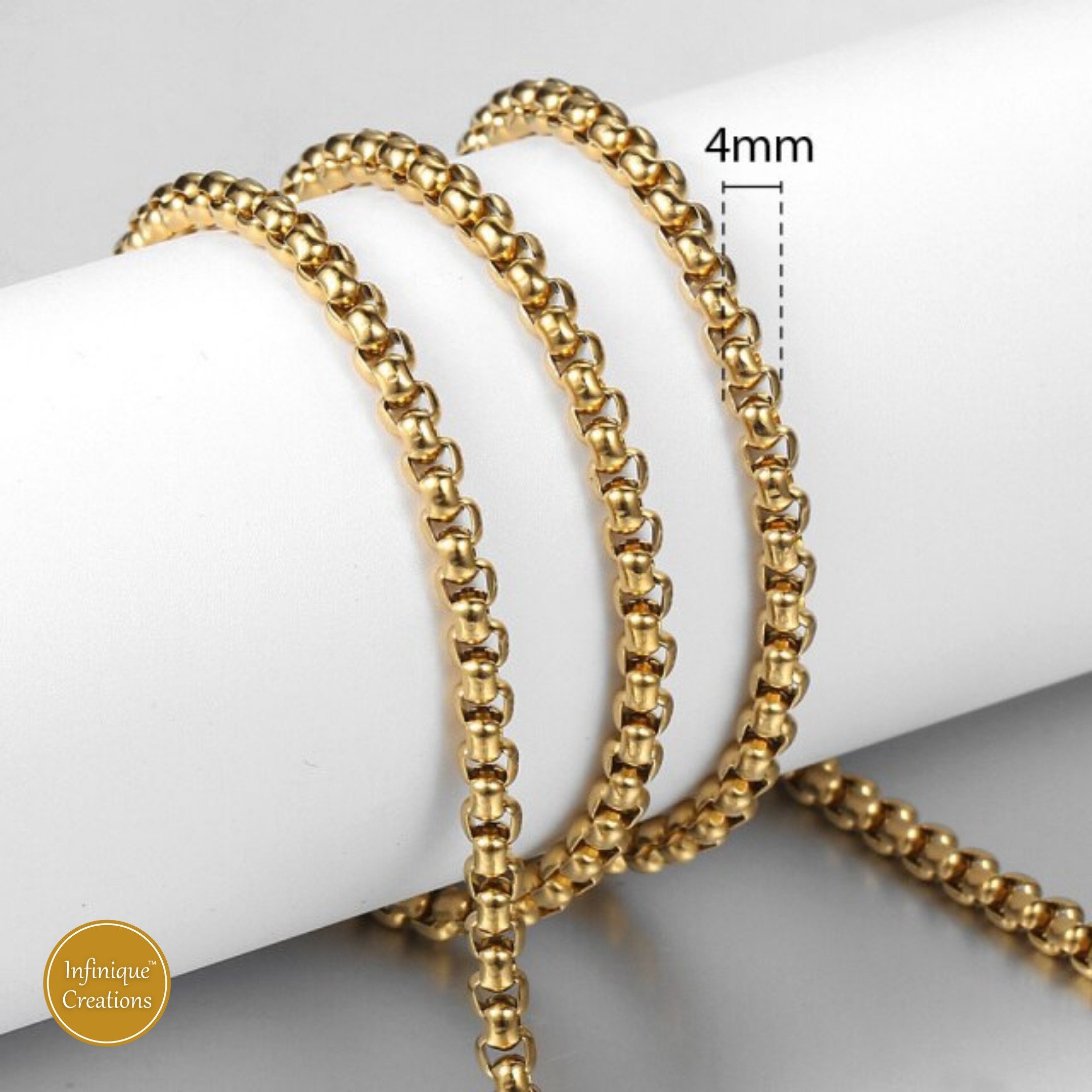 18k Gold Plated Stainless Steel Round Box Chain Bracelet Etsy