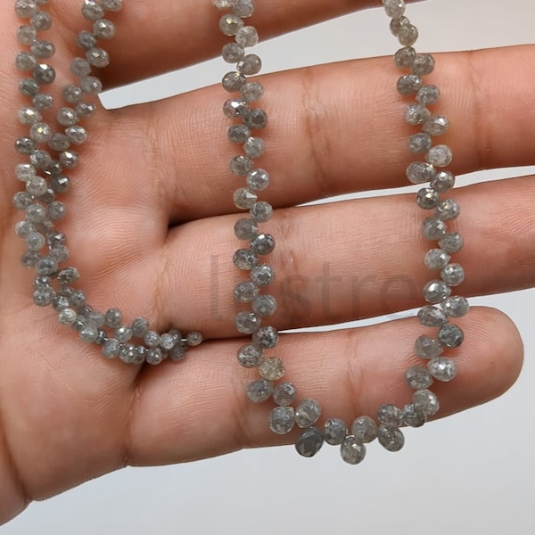 Silver Grey Briolette Diamond Beads  BESTSELLER Natural Fancy Shape Gray Diamond Bead Faceted Jewelry Making Tear Drop Personalized Jewelry