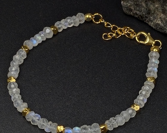Faceted Rainbow Moonstone Bracelet: 18K Gold Filled Sterling Silver