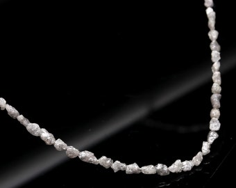 Raw Gray Diamond Bead Necklace: Natural Rough Nuggets, Sterling Silver