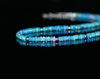 Ethiopian Opal Necklace: 925 Sterling Silver Rondelle Beads, Handmade