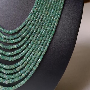 AAA+ Quality Natural Emerald Necklace 3 - 5.5 mm Emerald Beads Faceted Rondelle Precious Zambian Emerald Bead Gemstone Jewelry Gift for Her