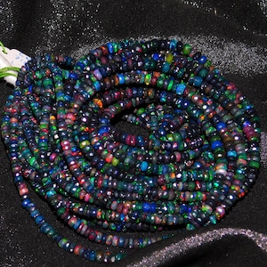 AAA+ Black Opal Roundel Bead 100% Natural Ethiopian Black Opal Bead Fire Ethiopia Opal Bead strand mothers day ethiopia opal bead necklace