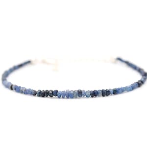 Handgemachtes Blauer Saphir Armband: Sterling Silber Perlen Schmuck