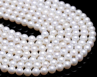 Koraliki z pereł słodkowodnych AAA: gładki okrągły kamień szlachetny o średnicy 6 mm, sznur o długości 5 cali