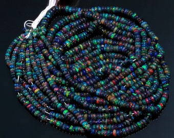 Ethiopian Black Opal Beads 3 - 5 mm Plain Rondelle Beads AAA+ Natural Opal Smooth Welo Fire Opal Birthday Gift For Her