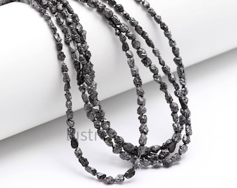 AAA+ Black Raw Diamond Beads: Natural Uncut Jewelry Making, 15 Inch