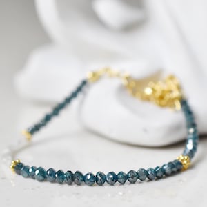 Blue Diamond Bracelet: 18K Gold Filled Faceted Rondelle Beaded Jewelry