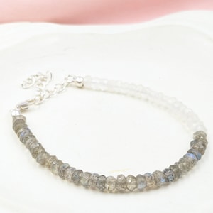 Faceted Labradorite Moonstone Bracelet: 925 Sterling Silver Gemstone Jewelry