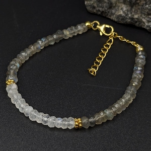 Blue Flash Labradorite Bracelet: Rainbow Moonstone, 18K Gold Filled Jewelry