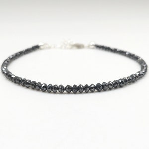 925 Sterling Silver Black Diamond Faceted Beads Bracelet 2-3 mm AAA+ Diamond Beads Bracelet Silver Diamond Bracelet For Christmas Halloween