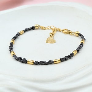 Raw Black Diamond Bracelet: 18K Gold & Sterling Silver Beaded Jewelry