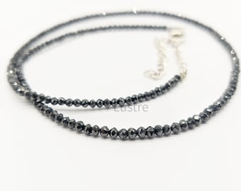 Natural Black Diamond Rondelle Bead Necklace (2.2-2.7mm)
