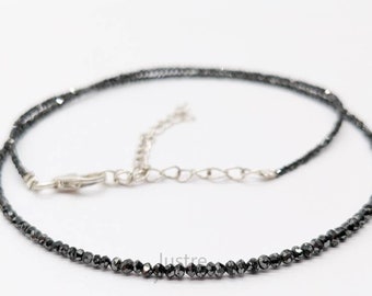 Faceted Black Diamond Rondelle Necklace: Handmade Beaded Jewelry