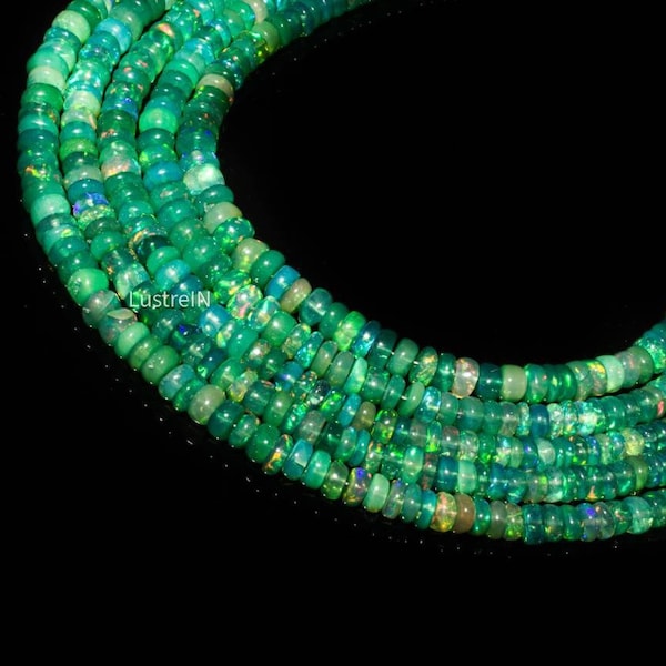 Perles rondes lisses d'opale d'Éthiopie verte AAA+, opale de feu, bijoux personnalisés, cadeau fait main, perles d'opale naturelle de 3-5 mm, jour d'anniversaire