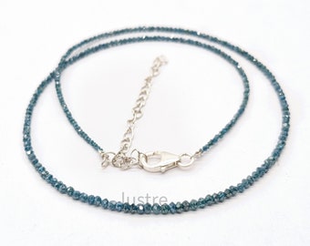 Faceted Blue Diamond Rondelle Bead Necklace: 16 inch Personalized Jewelry