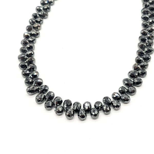 Paire de perles de briolette en forme de goutte d'eau, diamant noir naturel à facettes les plus raffinées, cadeaux d'anniversaire personnalisés briolette en diamant noir