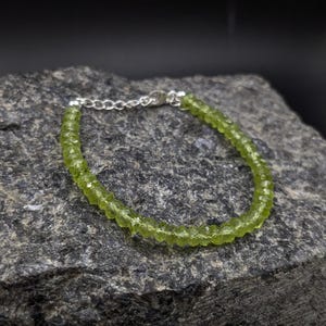 Faceted Peridot Bracelet: Handmade 925 Sterling Silver Rondelle Gemstone Jewelry
