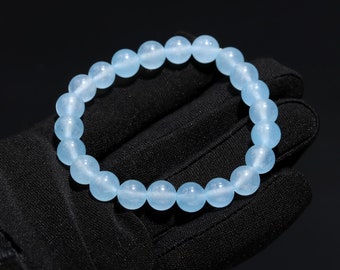 Handmade Blue Chalcedony Bracelet: 8mm Round Gemstone Beads