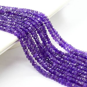 AAA+ Amethyst Faceted Rondelle Beads Strand 4 mm Natural Purple Loose Gemstone Bead for Jewelry Making Personalized Handmade Gift