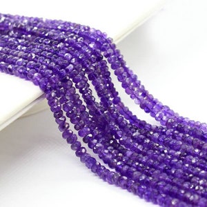 AAA+ Amethyst Faceted Rondelle Beads Strand 4 mm Natural Purple Loose Gemstone Bead for Jewelry Making Personalized Handmade Gift