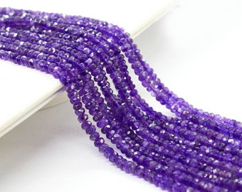 3 strands AAA+ Amethyst Faceted Rondelle Beads Strand 4 mm Natural Purple Loose Gemstone Bead for Jewelry Making Personalized Handmade Gift