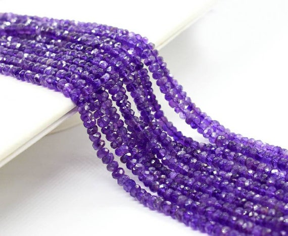 Faceted Amethyst Rondelle Beads: 4mm Purple Gemstone Strand