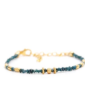 Blue Raw Diamond Bracelet: 18k Gold Filled, Sterling Silver Beaded Jewelry