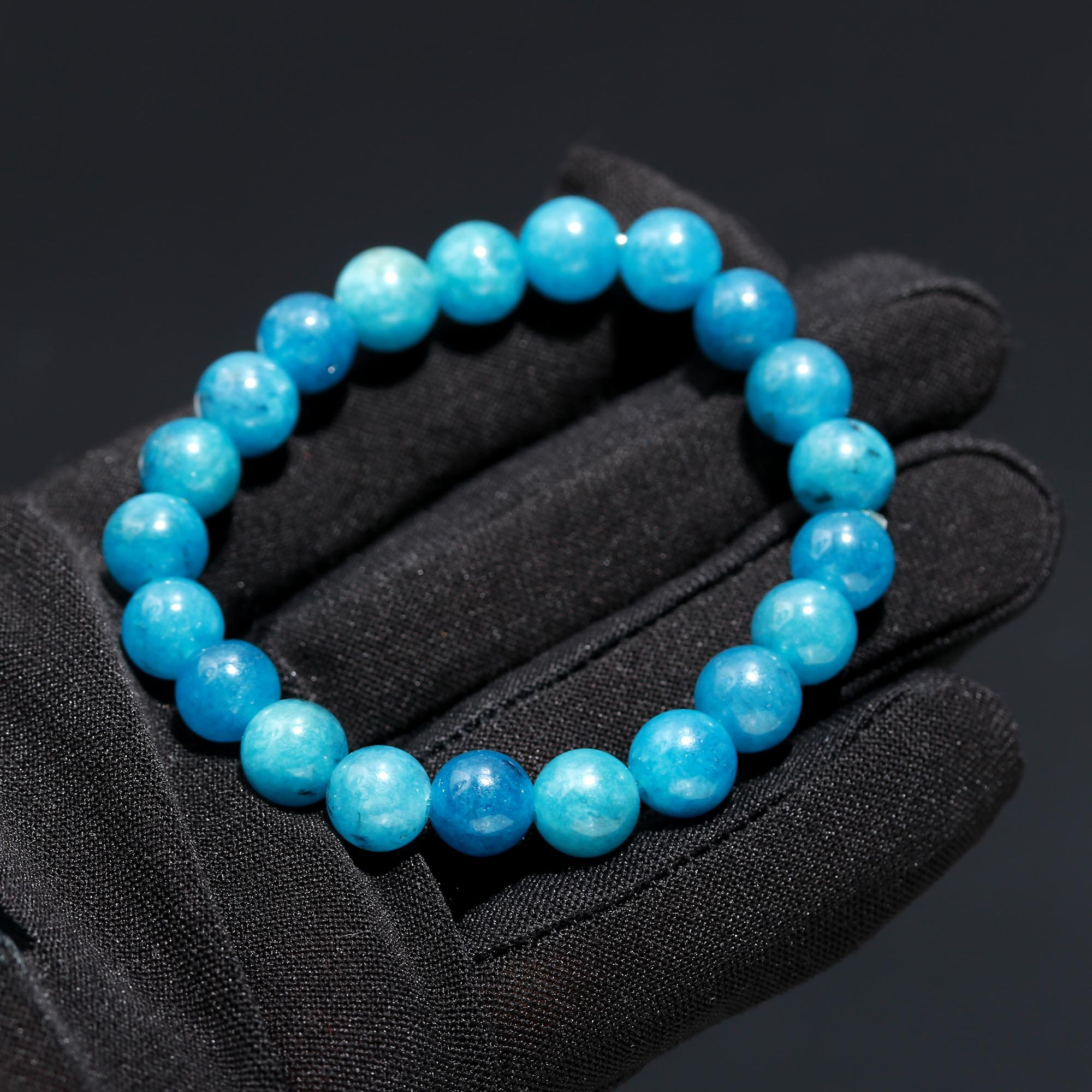 Natural Blue Apatite Smooth Round Beaded Bracelet 8 mm Smooth Round Anxiety Relief Blue Apatite Bracelet