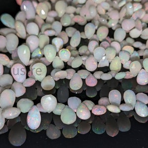 AAA + Weißer äthiopischer Opal facettierte Tropfen-Perlen: Natürlicher Welo Feueropal, 40 cm