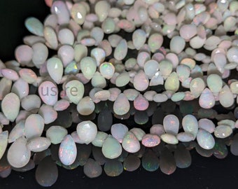 AAA+ White Ethiopian Opal Faceted Teardrop Bead Natural Welo Opal Bead Top Quality Fire Opal Birthday Gift For Her Personalized jewelry