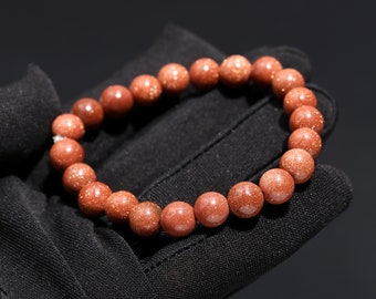 ゴールデンサンストーンブレスレット：8mmの滑らかな宝石ビーズ