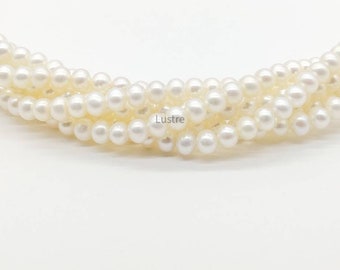 AAA+ Fresh water Pearl Smooth Round Beads 4 mm 100% Natural White Pearl Plain Pearl Strands Personalized Jewelry Birthday Gift