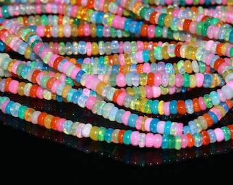 AAA+ Ethiopian Opal Rondelle Beads: Multi Color Welo Opal, 16 Inch