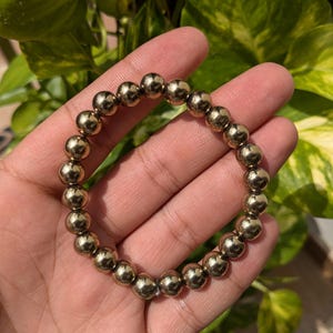 Braccialetto di perline di pirite curativo Braccialetto di pietre preziose di pirite naturale al 100% Braccialetto di perline di pietre preziose Boho rotonde da 8 mm
