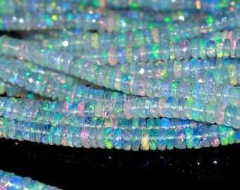 Flashy Ethiopian Opal Faceted Tyre Bead Fire Opal Heishi Tyre bead Fire Opal Wheel Cut Bead 6 mm Ethiopia Opal Bead Strand Birthday Gift