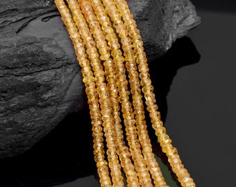 Perles rondelles facettées en saphir jaune AAA : 2,5-3,5 mm Bijoux en pierres précieuses
