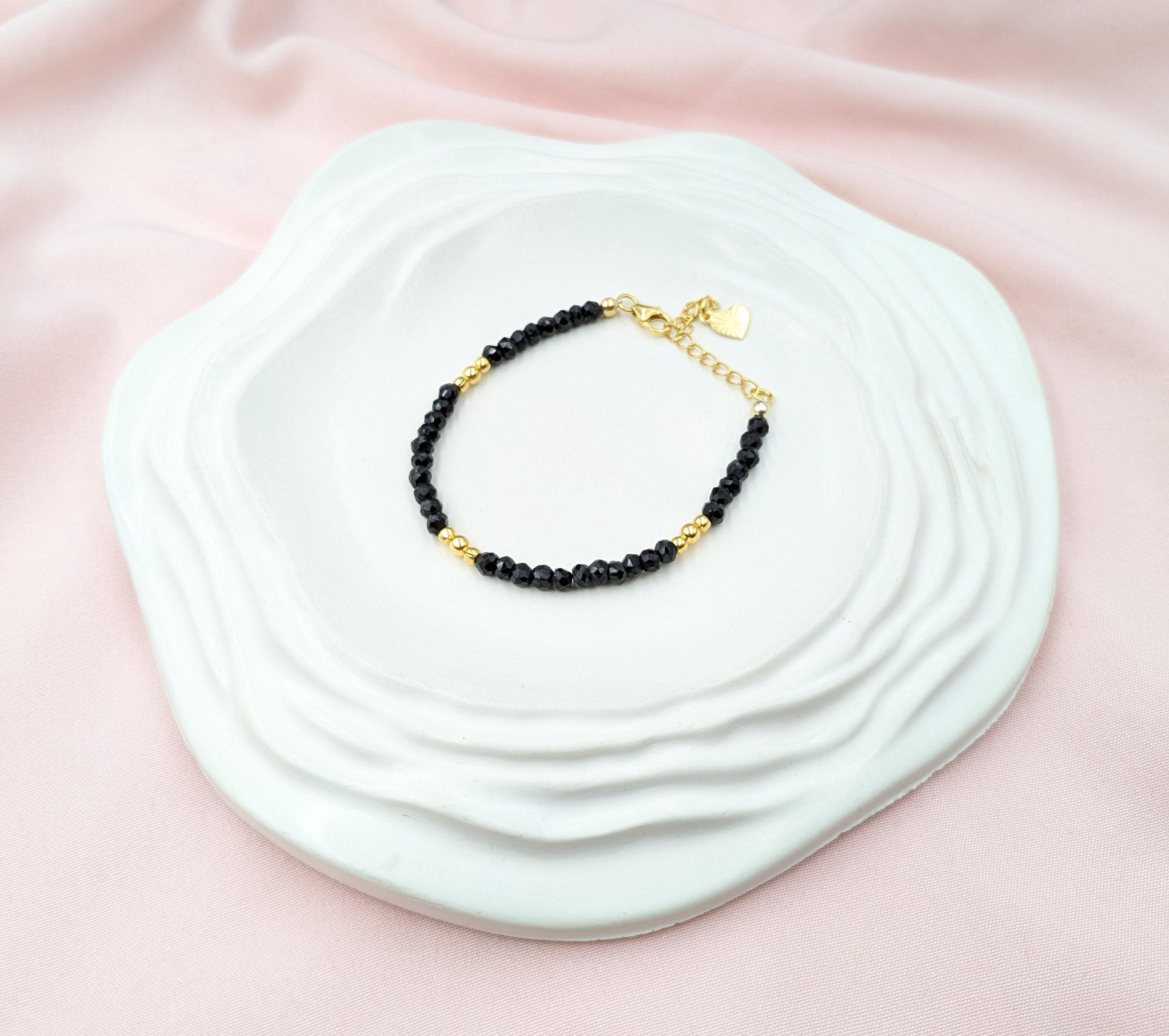 Bracelet En Argent Sterling 925 Fait Main Avec Spinel Noir - Bijou Réglable, Pierre De 14x10mm, Cadeau Idéal