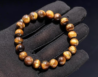 Natural Tiger Eye Bead Bracelet: Smooth Round Gemstone, 8mm