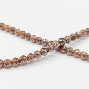 Natural Diamond Necklace 4mm Red Champagne Beads AAA++ Faceted Round Diamond Jewelry Handmade Anniversary Wedding & Birthday Gift for her