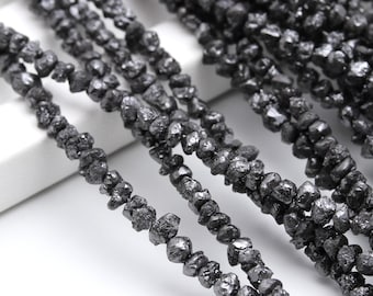 AAA+ Black Diamond Beads: 3-5mm Raw Uncut Rough Diamond Strand