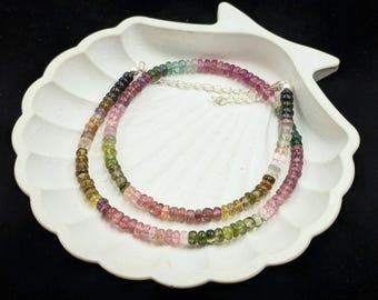 Natural Multi Tourmaline Necklace: 925 Sterling Silver Rondelle Beads