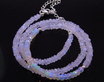 Ethiopian Opal & Moonstone Necklace: Sterling Silver Faceted Gemstone Jewelry