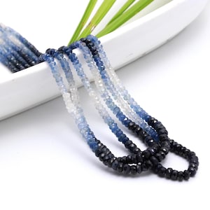 Faceted Blue Sapphire Rondelle Bead Strand: Ombre Jewelry Beads