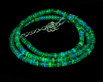 Ethiopian Green Fire Opal Bead Necklace: Handmade Rondelle Jewelry